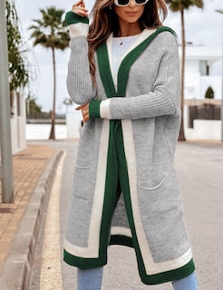 Foto 2 | Foto 2 | Jersey Tipo Cárdigan Yimoon Color Block Con Capucha En La Parte Delantera Abierta, Gris - Venta Internacional.