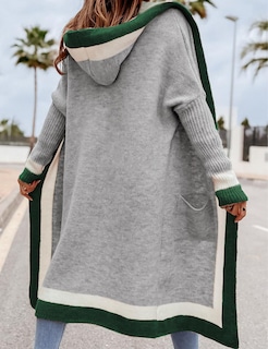 Foto 3 | Foto 3 | Jersey Tipo Cárdigan Yimoon Color Block Con Capucha En La Parte Delantera Abierta, Gris - Venta Internacional.