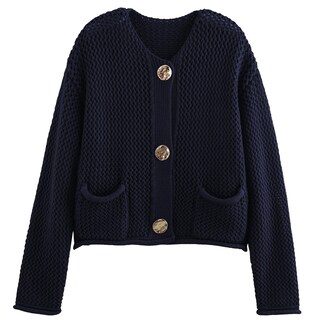 Foto 1 | Foto 1 | Jersey Tipo Cárdigan Yimoon, De Punto Grueso, Corto, Con Botones Dorados, Azul Marino - Venta Internacional.