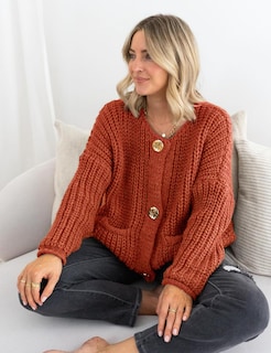 Foto 3 | Foto 3 | Jersey Tipo Cárdigan Yimoon Para Mujer, Corto, De Punto Grueso, Rojo Ladrillo - Venta Internacional.