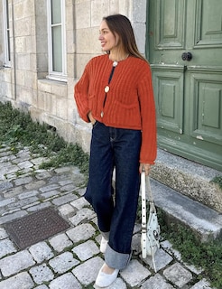 Foto 4 | Foto 4 | Jersey Tipo Cárdigan Yimoon Para Mujer, Corto, De Punto Grueso, Rojo Ladrillo - Venta Internacional.