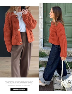 Foto 5 | Foto 5 | Jersey Tipo Cárdigan Yimoon Para Mujer, Corto, De Punto Grueso, Rojo Ladrillo - Venta Internacional.