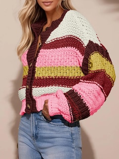 Foto 4 | Foto 4 | Jersey Tipo Cárdigan Saodimallsu A Rayas Grueso Para Mujer - Venta Internacional.