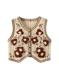 Foto 1 | Foto 1 | Cárdigan De Punto Con Botones Y Estampado Floral Verdusa Color Marrón - Venta Internacional.