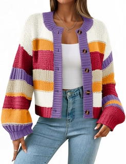 Foto 1 | Foto 1 | Jersey Tipo Cárdigan Saodimallsu Para Mujer A Rayas Color Bloque - Venta Internacional.