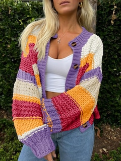 Foto 2 | Foto 2 | Jersey Tipo Cárdigan Saodimallsu Para Mujer A Rayas Color Bloque - Venta Internacional.