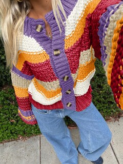 Foto 3 | Foto 3 | Jersey Tipo Cárdigan Saodimallsu Para Mujer A Rayas Color Bloque - Venta Internacional.