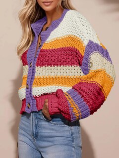 Foto 4 | Foto 4 | Jersey Tipo Cárdigan Saodimallsu Para Mujer A Rayas Color Bloque - Venta Internacional.