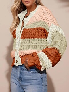 Foto 4 | Foto 4 | Jersey Tipo Cárdigan Saodimallsu Para Mujer A Rayas Color Bloque - Venta Internacional.