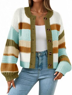 Foto 1 | Foto 1 | Jersey Tipo Cárdigan Saodimallsu Para Mujer A Rayas Color Marrón - Venta Internacional.