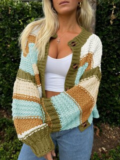 Foto 2 | Foto 2 | Jersey Tipo Cárdigan Saodimallsu Para Mujer A Rayas Color Marrón - Venta Internacional.