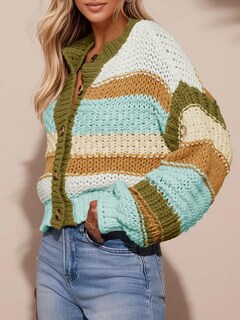 Foto 4 | Foto 4 | Jersey Tipo Cárdigan Saodimallsu Para Mujer A Rayas Color Marrón - Venta Internacional.