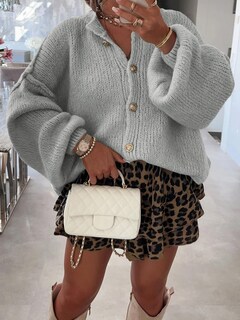 Foto 2 | Foto 2 | Jersey Tipo Cárdigan Saodimallsu De Punto Grueso De Gran Tamaño Gris Para Mujer - Venta Internacional.