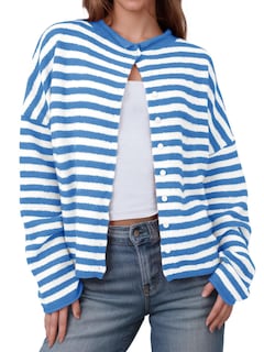 Foto 1 | Foto 1 | Cárdigan Saodimallsu Para Mujer Casual A Rayas Ligero Azul - Venta Internacional.