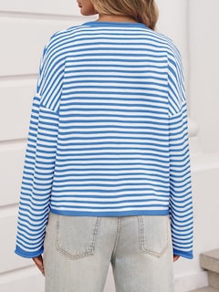 Foto 3 | Foto 3 | Cárdigan Saodimallsu Para Mujer Casual A Rayas Ligero Azul - Venta Internacional.