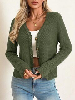 Foto 3 | Foto 3 | Jersey Tipo Cárdigan Saodimallsu Con Cuello En V Punto Corto Holgado Verde Militar - Venta Internacional.