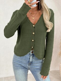 Foto 4 | Foto 4 | Jersey Tipo Cárdigan Saodimallsu Con Cuello En V Punto Corto Holgado Verde Militar - Venta Internacional.