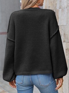 Foto 5 | Foto 5 | Jersey Tipo Cárdigan Saodimallsu De Punto Grueso De Gran Tamaño Negro Para Mujer - Venta Internacional.