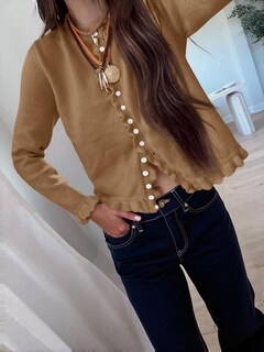 Foto 2 | Foto 2 | Jersey Tipo Cárdigan Saodimallsu Para Mujer Con Volantes Y Botones Marrón - Venta Internacional.