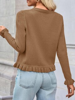 Foto 4 | Foto 4 | Jersey Tipo Cárdigan Saodimallsu Para Mujer Con Volantes Y Botones Marrón - Venta Internacional.