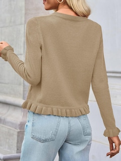 Foto 4 | Foto 4 | Jersey Tipo Cárdigan Saodimallsu Para Mujer Con Volantes Y Botones Color Caqui - Venta Internacional.