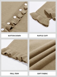 Foto 5 | Foto 5 | Jersey Tipo Cárdigan Saodimallsu Para Mujer Con Volantes Y Botones Color Caqui - Venta Internacional.