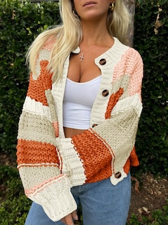 Foto 2 | Foto 2 | Jersey Tipo Cárdigan Saodimallsu A Rayas Grueso Para Mujer - Venta Internacional.