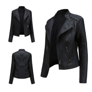 Foto 1 | Foto 1 | Venta Internacional- Chaqueta de Piel Sintética Negra Cuello Vuelto para Mujer
