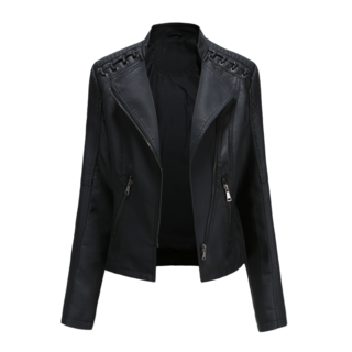 Foto 3 | Foto 3 | Venta Internacional- Chaqueta de Piel Sintética Negra Cuello Vuelto para Mujer