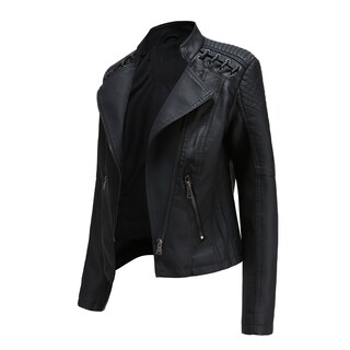 Foto 4 | Foto 4 | Venta Internacional- Chaqueta de Piel Sintética Negra Cuello Vuelto para Mujer
