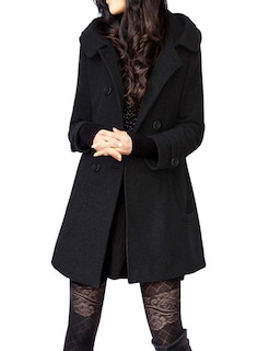 Foto 1 | Foto 1 | Gabardina De Lana Con Capucha Para Mujer Bronceada, Color Negro - Venta Internacional.