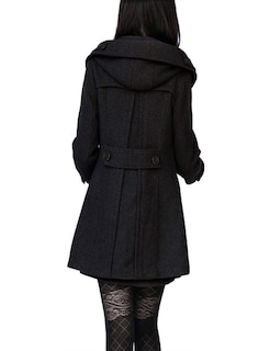 Foto 3 | Foto 3 | Gabardina De Lana Con Capucha Para Mujer Bronceada, Color Negro - Venta Internacional.