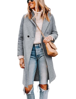 Foto 1 | Foto 1 | Gabardina Pea Tanming Para Mujer, Mezcla De Lana, Color Gris Claro, Talla L - Venta Internacional.