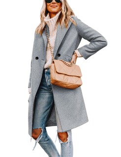 Foto 3 | Foto 3 | Gabardina Pea Tanming Para Mujer, Mezcla De Lana, Color Gris Claro, Talla L - Venta Internacional.