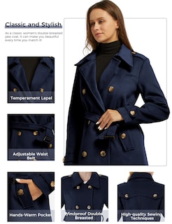 Foto 5 | Foto 5 | Abrigo Wantdo Wantdo, Cálido, De Invierno, Para Mujer, Longitud Media, Lana, Azul Marino, Xl - Venta Internacional.