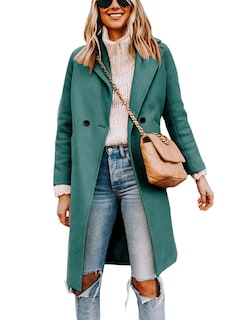 Foto 1 | Foto 1 | Coat Tanming De Lana Verde Azulado Con Solapa Y Doble Botonadura Para Mujer - Venta Internacional.