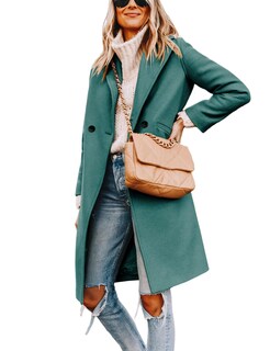 Foto 3 | Foto 3 | Coat Tanming De Lana Verde Azulado Con Solapa Y Doble Botonadura Para Mujer - Venta Internacional.