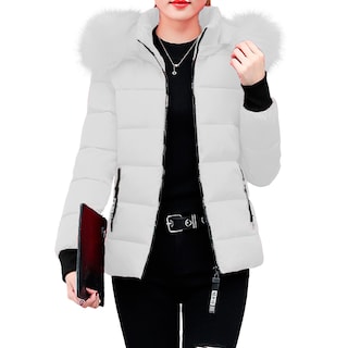 Foto 1 | Foto 1 | Chamarra Shendy Vendy Blanca de Poliéster Cálida con Cuello Tipo Piel para Mujer