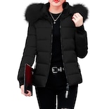 Chamarra para Mujer Shendy Vendy de Poliéster con Cuello Tipo Piel Negra