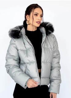 Foto 1 | Foto 1 | Chamarra De Invierno Para Mujer, Color Plata, Gorro Desmontable, Peluche Elegancia Y Calidez