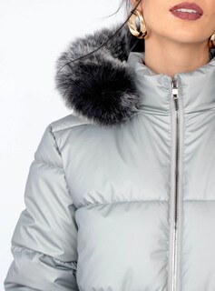 Foto 2 | Foto 2 | Chamarra De Invierno Para Mujer, Color Plata, Gorro Desmontable, Peluche Elegancia Y Calidez