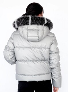 Foto 4 | Foto 4 | Chamarra De Invierno Para Mujer, Color Plata, Gorro Desmontable, Peluche Elegancia Y Calidez