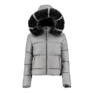 Foto 5 | Foto 5 | Chamarra De Invierno Para Mujer, Color Plata, Gorro Desmontable, Peluche Elegancia Y Calidez