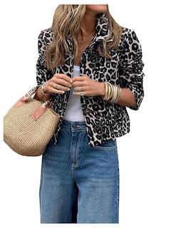 Foto 1 | Foto 1 | Chaqueta Floerns Con Cuello Y Cuello Abullonado Con Estampado De Leopardo Para Mujer - Venta Internacional.