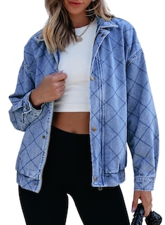 Foto 1 | Foto 1 | Chaqueta Vaquera Sidefeel Para Mujer, Manga Larga, Sobredimensionada, Azul Islandés - Venta Internacional.