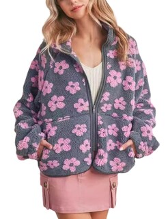Foto 1 | Foto 1 | Chaqueta Yeokou Winter Sherpa De Forro Polar Con Estampado Floral Para Mujer, Color Gris - Venta Internacional.