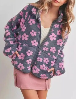 Foto 2 | Foto 2 | Chaqueta Yeokou Winter Sherpa De Forro Polar Con Estampado Floral Para Mujer, Color Gris - Venta Internacional.