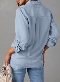Foto 2 | Foto 2 | Camisa Elegante De Mezclilla Con Botones Para Mujer, Manga Larga, Cuello En V - Venta Internacional.