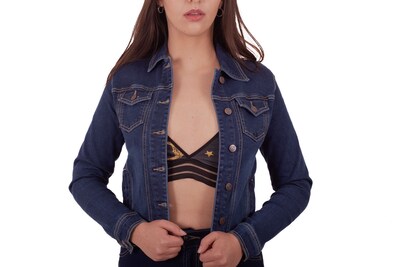 Foto 1 | Foto 1 | Chamarra Denim Jacket Basica De Mezclilla Rígida Con Bolsillos Para Dama Pineda Jeans Azul Marino Suavizado