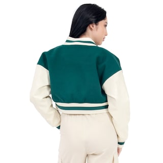 Foto 3 | Foto 3 | Chamarra Bomber Varsity Mangas Pu Quarry Verde para Mujer